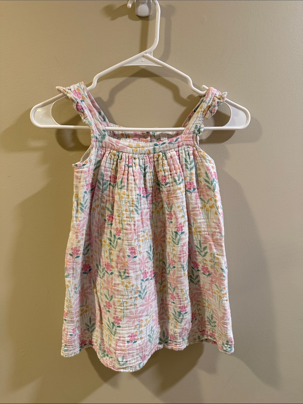 Angel Dear Floral Cotton Tank Top - Pink, Yellow & Green